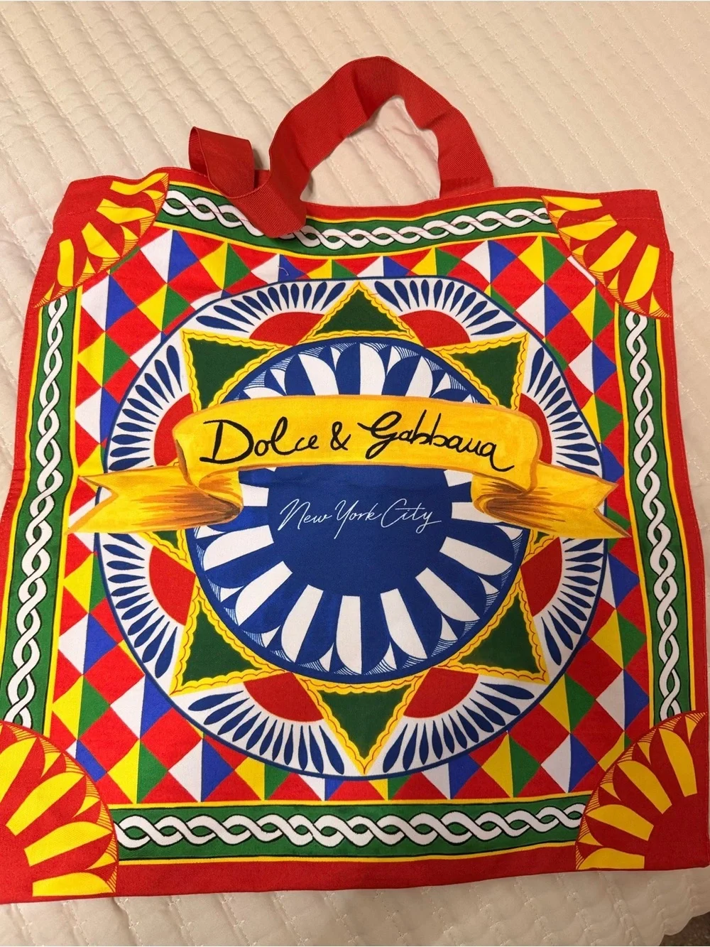 Dolce & Gabbana Red Multi Graphic Cotton Tote. NWOT
